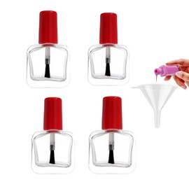 SUKPSY - 4 botellas vacías de esmalte de uñas con tapa de cepillo para polvo, botellas de vidrio transparentes cuadradas reutilizables con embudo para muestras de arte de uñas (10 ml)