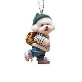 Car Decoration, Car Pendant Keychain, 2D Dog Acrylic Key Ring, Stylish, Women's Moe Goods, Car Charm, Cute Teddy Dog Leisurely Walk Leisurely Walk Key Chain Accessory