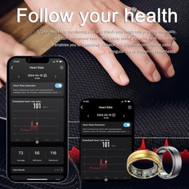 findtime Smart Ring for Men Women Gold Fitness Ring Android iOS Fitness Tracker Pedometer Heart Rate Blood Oxygen Sleep Monitor Step Counter Activity Tracker for Sports Time, Distance, Calories