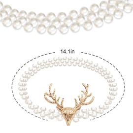 Hshenjhu Pack of 2 Curtain Tiebacks, 45 cm Pearl Bead Buckles Curtains Tiebacks, Golden Elk Head Elastic Rope Curtain Holders, for Home Office Window Decoration, Outdoor Curtains, Decorative