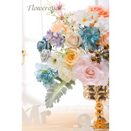 Floweroyal Artificial Flowers Combo Fairy Blue Flowers Mix Silk Flowers Fake Roses with Stems for DIY Wedding Bridal Bouquets, Baby Shower, Floral Arrangement, Table Centerpieces, Home Decorations.