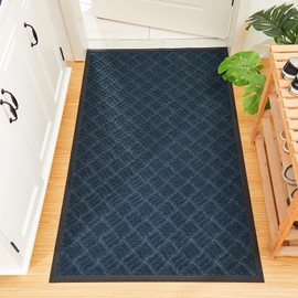 COSY HOMEER Door Mat Front Indoor Outdoor Doormat,Small Heavy Duty Rubber Outside Floor Rug for Entryway Patio Waterproof Entrance Rug,35"x59",Navy Blue,Wave