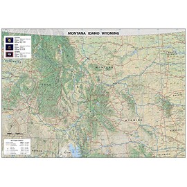 Tiger Moon Montana, Idaho and Wyoming Physical Map - 16.5 x 23.3 Inches - Paper Laminated