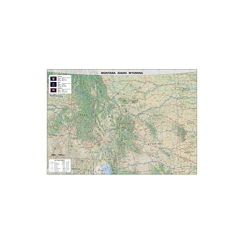 Tiger Moon Montana, Idaho and Wyoming Physical Map - 16.5
