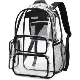Clear Backpack Heavy Duty Transparent Bag 17" See Through BookBag for Women Men Adults Work Festival Sports Travel Durable - Color: Brown White Check