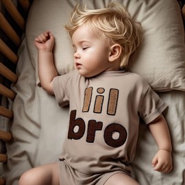 Ouliycoqi Baby Girl Big Sister Little Sis T Shirt Tops Boys Brother Lil/Big Sis Bro Sibling Matching Bodysuit Tees Summer (CA/US, Age, 3 Months, 6 Months, Lil bro-beige5)