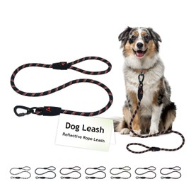 5ft Reflective Rope Dog Leash with Comfortable Rubber Handle Heavy Duty, Durable, and Safe for Small, Medium, and Large Dogs (Safety Orange)