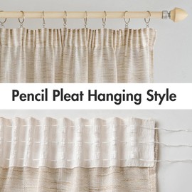 MIULEE Linen Curtains with Ruffle Tape, White Curtains, Linen Look, Ruffle Tape, Living Room, Modern, Voile, Rail System, Bedroom, Set of 2, 140 x 145 cm, Natural