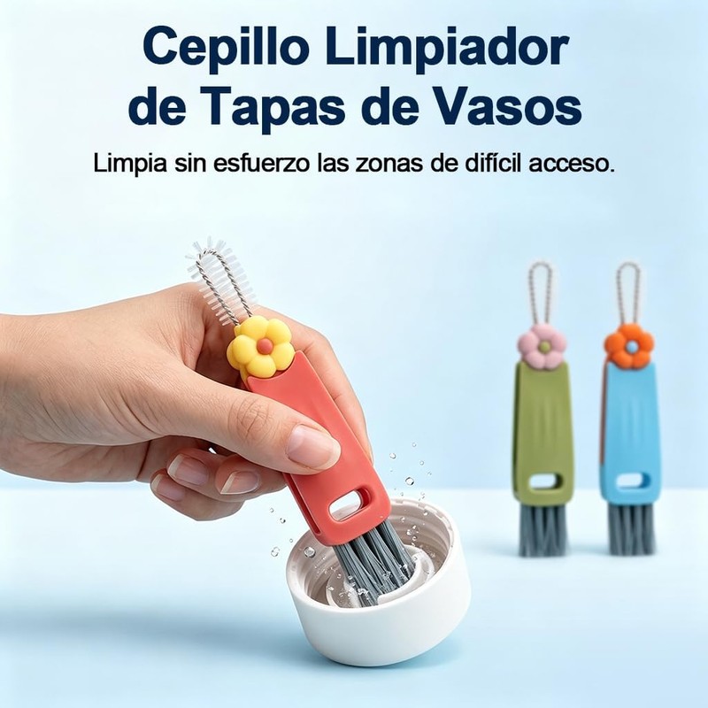 Cepillo de Limpieza 3 en 1 para Tapas de Tazas