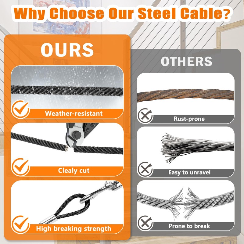 Funerlulu 1/8" Stainless Steel Cable 300FT Marine Grade Cable for