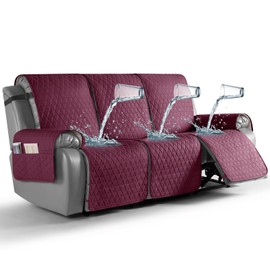 TAOCOCO 100% Waterproof Recliner Cover, Non-Slip Washable Reclining Couch Cover with Elastic Leg Straps, Furniture Protector for Dogs (Wine, 3 Seater)