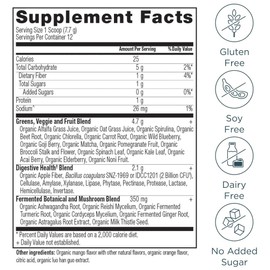 Ancient Nutrition Ancient Nutrition SuperGreens Powder with Probiotics, Organic Mango Flavor Greens, Made from Real Fruits, Vegetables and Herbs, Digestive and Energy Support, 12 Servings, 3.3oz