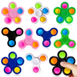 SCIONE Set of 10 Pop Fidget Spinner Push Bubble Pop Simple Fidget Toy for Children Adults Easter Party Gifts Gift Bag Filler Sensory Fidget Set ADHD Anti Anxiety Stress Relief Toy