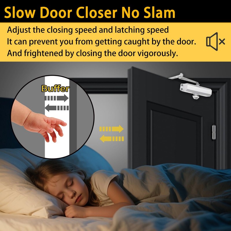 White Automatic Door Closer for Home with Hold Open, Hydraulic