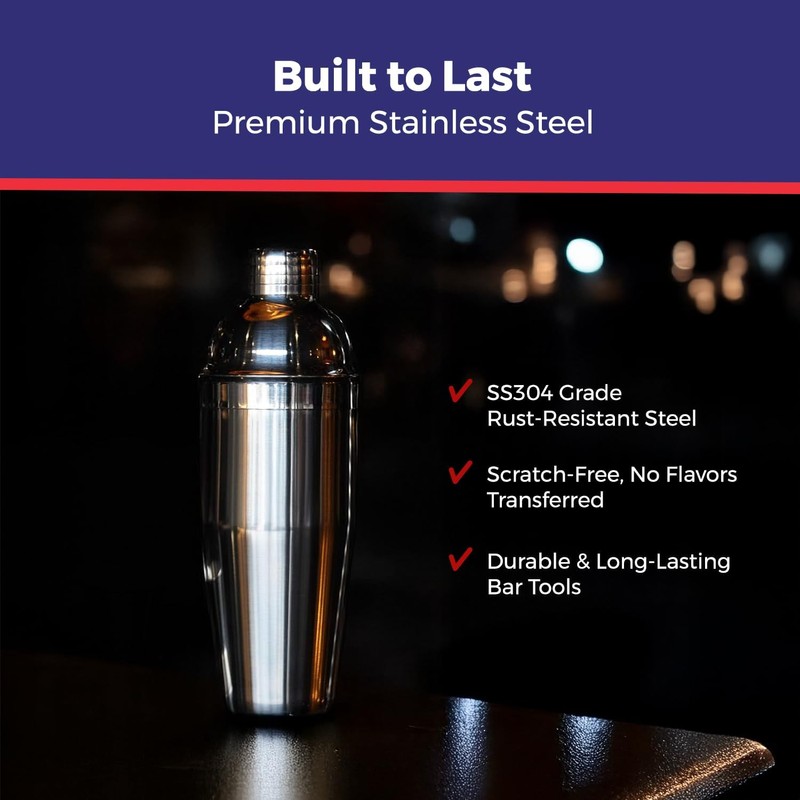 EVOKK Cocktail Shaker Set, 3 Pcs Satinless Steel Cocktail Making