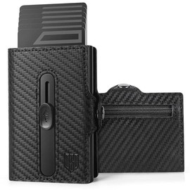 DODENSHA Pop Up Wallet Card Holder Wallet with Cash Pocket, Men's Genuine Leather Slim Credit Card Holder, RFID Blocking Wallet for Men with Coin Pocket & ID Window