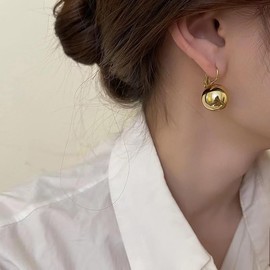 Gold Ball Hoop Earrings for Women Ball Dangle Drop Earrings Small Round Open Double Hoop Earrings Lightweight Leverback Dangle Drop Earrings for Women