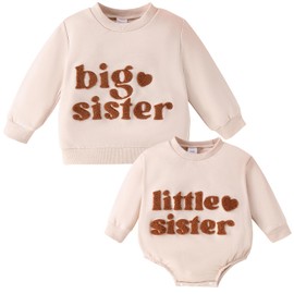 Baby Girls Big Sister Little Sister Matching Outfits Lil Sis Long Sleeve Romper Big Sis Pullover Sweatshirt (Beige Lil Sis, 6-12M)