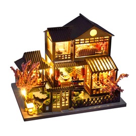 Mini Japanese Style Villa Miniature Wooden Dollhouse,DIY Miniature House Kit Villa Building,3D Model Creative Gifts for Friend and Parents