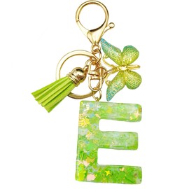 MBZRQKZS Green Letter A-Z Keychain for Women Tassel Butterfly Key Ring for Purse Handbag Car Keys,E