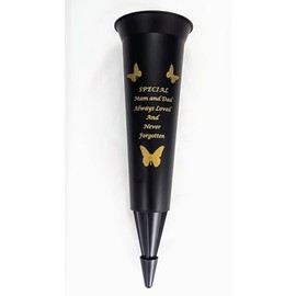 David Fischhoff In Loving Memory Verse Graveside Memorial Grave Spiked Flower Vase (Mam & Dad, Black & Gold), DF13659