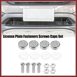 HEROFFIX 1 Set Bling Car License Plate Fasteners Screws Caps Covers White Universal Rhinestone License Plate Bolt Cap Plastic Washer Replace Parts