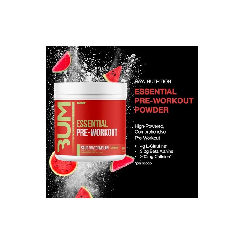 Raw cbum essential pre workout pre entrenamiento 30 servicios sabor