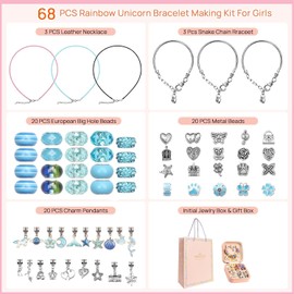 AMLEBE Kit para hacer pulseras con dijes para niñas, 66 piezas de joyería con caja de regalo y bolsa, kit de joyería de regalo para niñas adolescentes, manualidades para niñas de 8 12 años