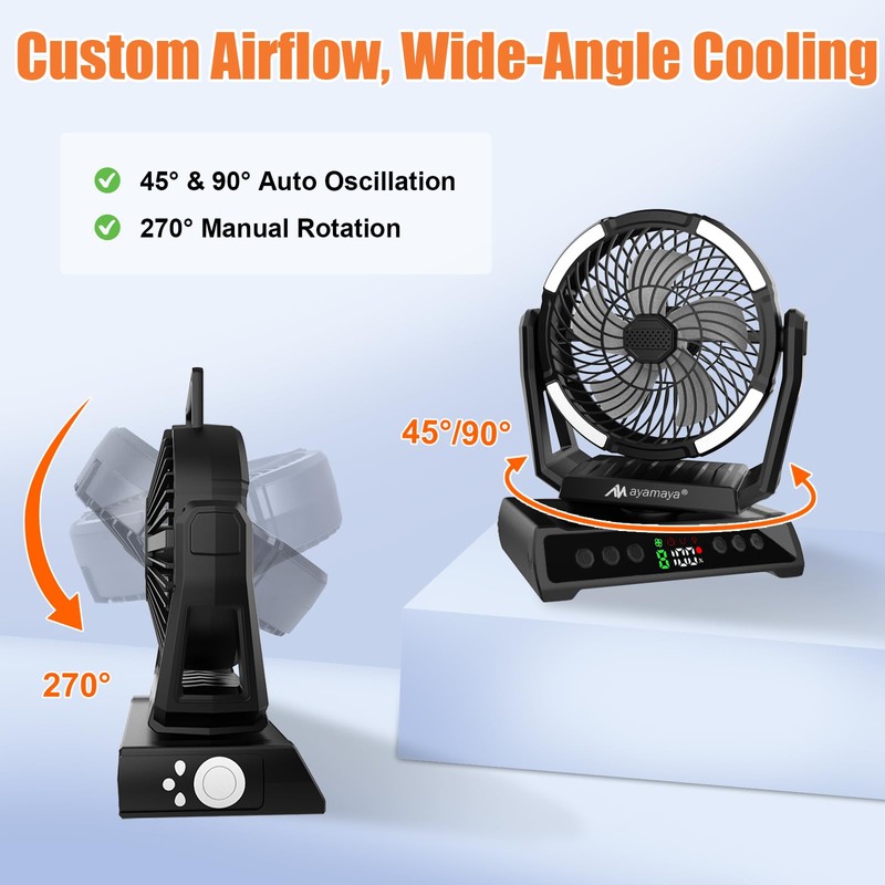 ayamaya Camping Fan with Light 20000mAh Rechargeable Tent Fan with