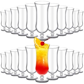 Lallisa 24 Pcs Plastic Hurricane Glasses 15 oz Shatter Resistant Clear Plastic Pina Colada Cocktail Glasses Break Resistant Plastic Drinking Glasses Tulip Milkshake Cups for Beer Juice Water Margarita