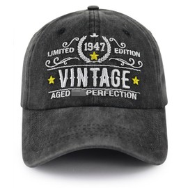 77th Birthday Decorations for Women Men, Vintage 1947 Hat Limited Edition, Funny Adjustable Cotton Embroidered 77 Years Old Baseball Cap