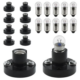 ZDRU E10 Screw Mini Bulbs Kit, 10 Pcs E10 Mini Warm Light Bulb and 10 Pcs E10 Mini Bulb Holder Suitable for Student Experiment Lighting DIY Accessories