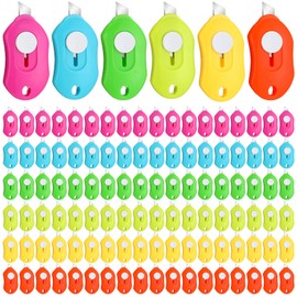 Lasnten 100 Pcs Mini Box Cutter Retractable Utility Knife Keychain Cute Pocket Knife Lightweight Colorful Letter Opener for Office Students Back to School Supplies Class Stationery DIY Crafts