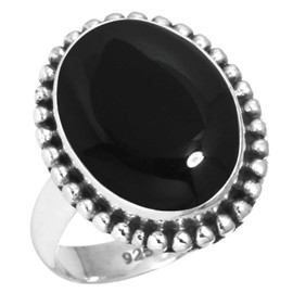 Jeweloporium 925 Silver Ring for Women Natural Black Onyx Gemstone Statement Silver Ring Size Y 1/2 New Year Gift Fashion Jewelry