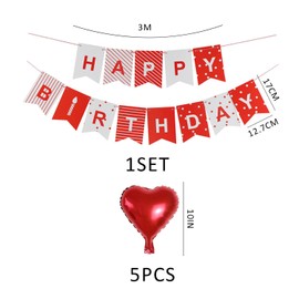 1 Piece Of Happy Birthday Flag, 5 Pieces Of Heart Balloons, Letter Swallowtail Flag, Happy Birthday Banner, Polka Dot Striped Swallowtail Flag, Suitable For Birthday Party Decoration