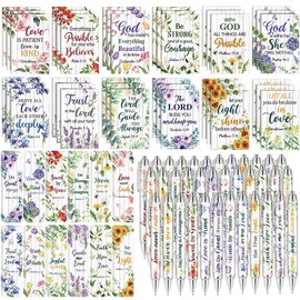 Seajan 108 Pcs Bible Verses Gift Set Christian Notepads Pocket Notebooks Motivational Scripture Ballpoint Pens Religious Inspirational Bookmarks for Women Men School Office Church Christmas Gift