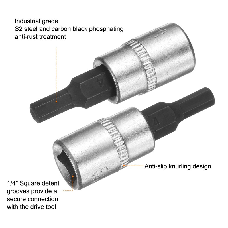 sourcing map 3pcs H4 Hex Bit Socket 1/4" Square Drive