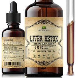 HERBALICIOUS Liver Supplement – Natural Liver Support Drops – Herbal Supplement Drink with Milk Thistle, Angelica Root, Dandelion Root, Turmeric, Peppermint - Liver Cleanse Detox – 4 fl oz