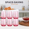 GLAZVIA Pink Stemless Wine Glasses Set of 6-15oz Pink Wine