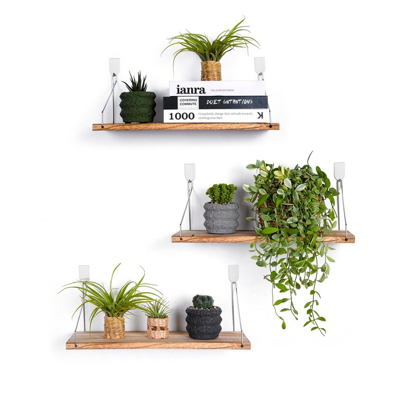 MITIME Floating Shelves Set of 3 Rustic Solid Wood Floating