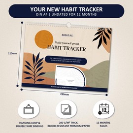 BIROYAL Habit Tracker Calendar (Undated 12 Month), Daily Weekly and Monthly Habit Tracker Journal, Spiral Binding with Writable Goals Habits Track, Productivity Tool and Workout Calendar