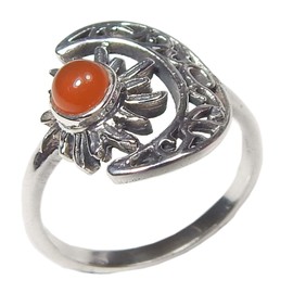 Myhealingworld Crescent Moon And Sun Carnelian Round 925 Sterling Silver Carnelian Ring Jewelry for Good Luck Promise Ring Vintage Ring Birthday Gift Gift For Her, Sterling Silver Gemstone, Carnelian