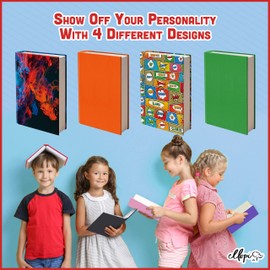 Easy Apply Stretchable Book Cover 4 Pack. 3 Design and 1 Solid Standard Jackets Fit Hardcover Textbooks Up to 8" x 10". Adhesive-Free, Nylon Fabric Protectors. Washable, Reusable Student School Supply