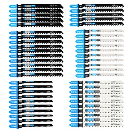 MUOZLOP 50pcs Jigsaw Blades，Jig Saw Blades with Storage Case,T-Shank jig Saw Blades for Wood, Metal Cutting (50pcs（T111C /T101AO /T101B/T144D/T244D /T119B0）)