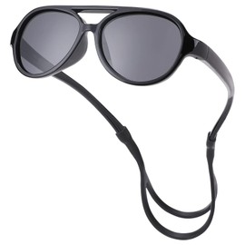 COASION Baby Polarized Sunglasses Flexible Rubber Shades with Adjustable Strap for Infant Toddler Boys Girls Ages 0-24 Months (Black/Grey)