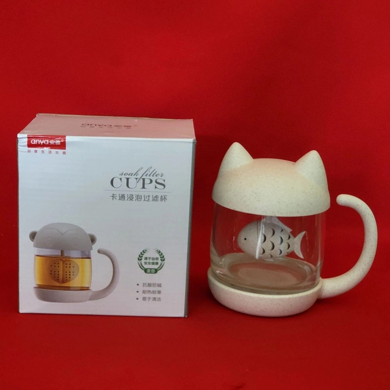 Anya Clear Glass Cat Tea Mug 8 Oz Speckled Base