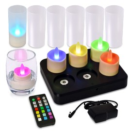 HL Rechargeable Tea Lights Candle, Color Changing Flameless Candles, Flickering Working 52 Hours Waterproof Tealights Remote & Timer for Home Party Restaurant Decoration, RGB, 6 Pack