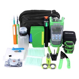 Fiber Optic FTTX Tool Kit, Fiber Tester & VFL & Stripper & Cleaver & Cleaner (Green)