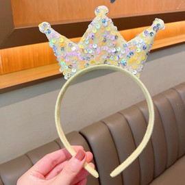 OIUUBBII Sparkly Crown Headband for Women Girls - Glitter Sequins Princess Crown Hairband for Birthday Party Wedding Christmas Costume (Yellow)