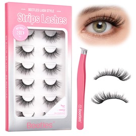 Beetles False Eyelashes Fox Eye Lashes Wispy 7 Pairs Strip Lashes 5-18mm Lashes Fluffy Cat Eye Lashes Natural That Look Like Extensions Lashes C Curl 3D DIY Fake Lashes My Rule (SFM001, 5-18mm)
